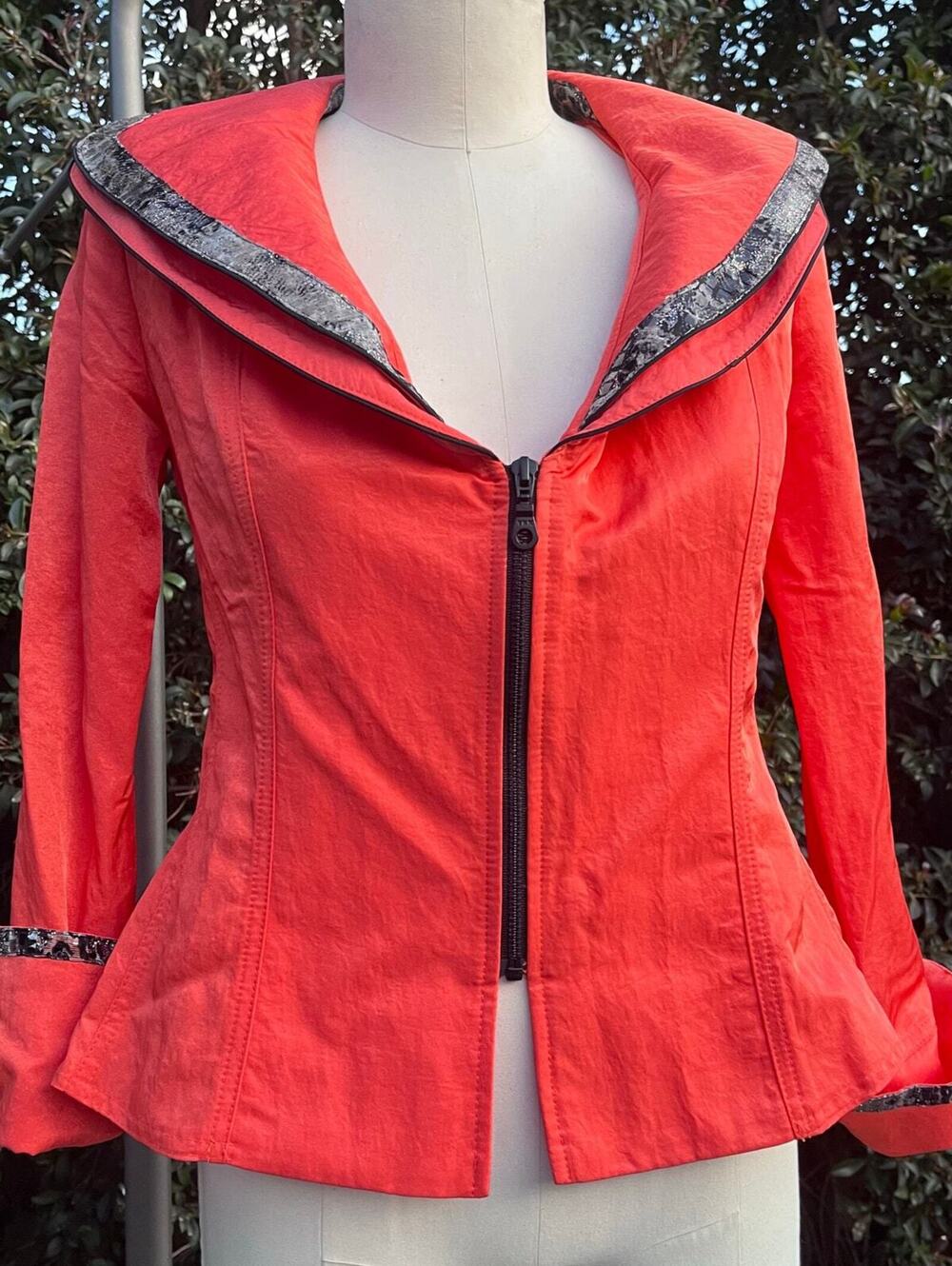 90s 80s Design Today’s Orange Coral Nylon Wide Collar Zippered Jacket USA Made S